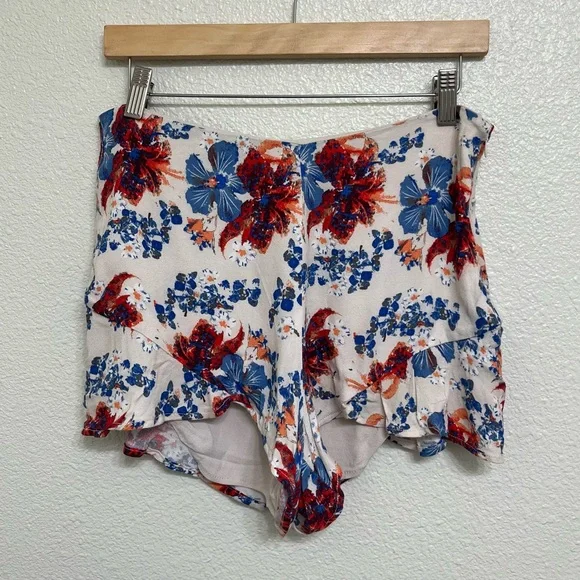 Free People Fiona High Waist Shorts Floral Blue Red Size 8 - Picture 2 of 10